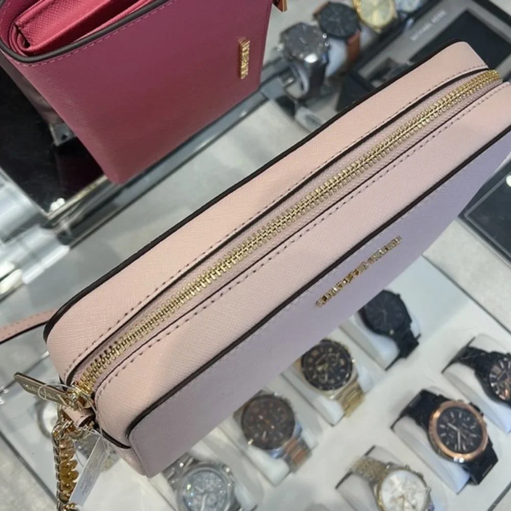 Michael Kors Jet Set Item Large East West Zip Crossbody Leather Powder Blush - Picture 3 of 16